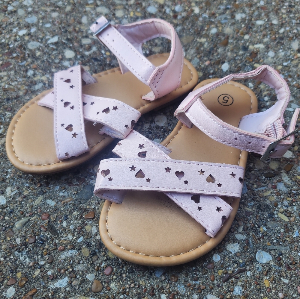 Dollar General Pink Hearts Stars Laser Etch Strappy Sandals Baby 5 Easter Spring